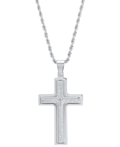 STEELTIME Men's Stainless Steel "Our Father" English Prayer Spinner Cross 24" Pendant Necklace