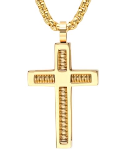 Подвеска STEELTIME Men's 18k Gold-Plated Stainless Steel Cross, 24"