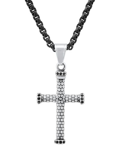 STEELTIME Men's Two-Tone Stainless Steel Simulated Black Diamond Cross 24" Pendant Necklace