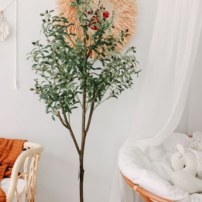 6 ft Artificial Fake Tree - HOMLUX: Faux Olive Tree, Woven Seagrass Basket