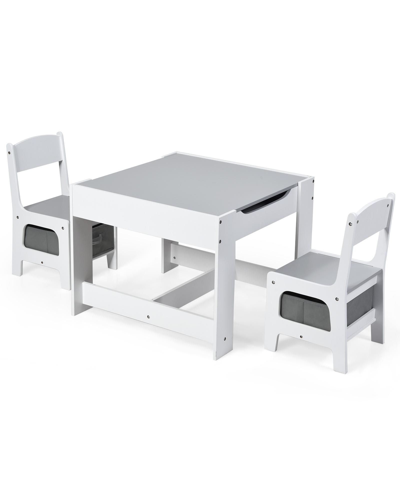Kids Table Chairs Set With Storage Boxes Blackboard Whiteboard Drawing