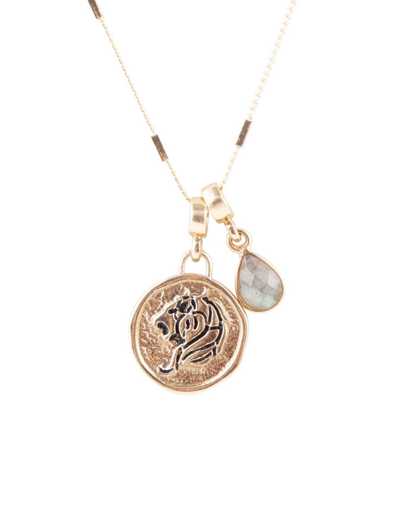 Barse Zodiac Coin Genuine Teardrop Charm Necklace