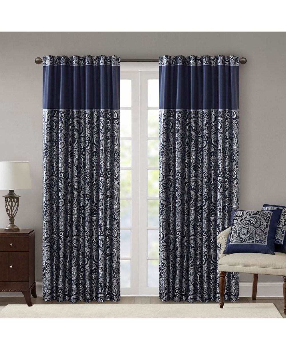 Madison Park Aubrey Jacquard Room Darkening Curtains, Faux Silk Paisley for Bedroom and Living Room panels set, Width Window Panel
