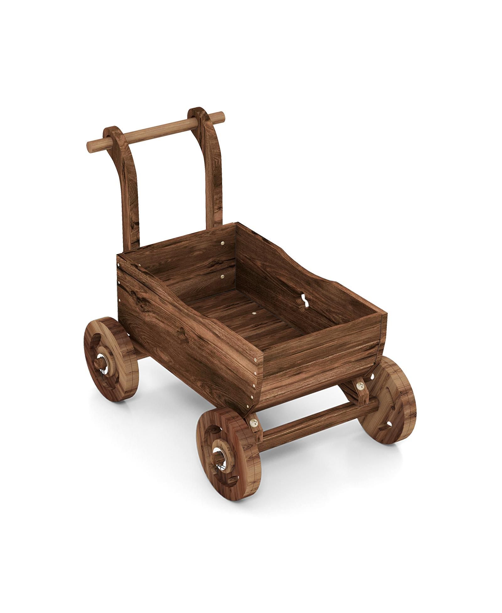 Rustic Wooden Wagon Cart with Pull Handle Wheels for Patio and Garden Decor-Rustic Brown