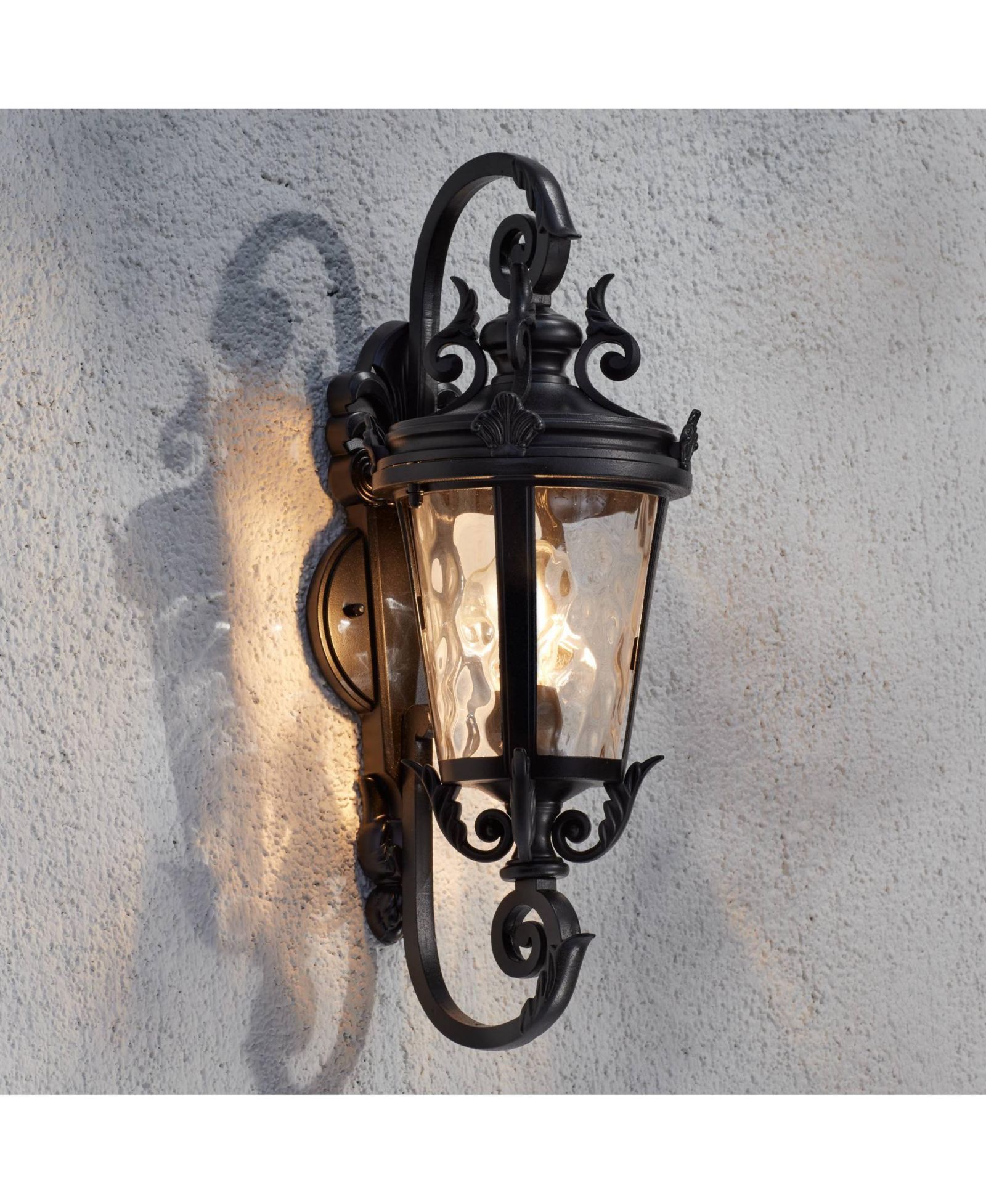 John Timberland Casa Marseille 19" Outdoor Wall Light - Scroll, Clear Hammered Glass for Porch, Deck, Barn, or Exterior Post