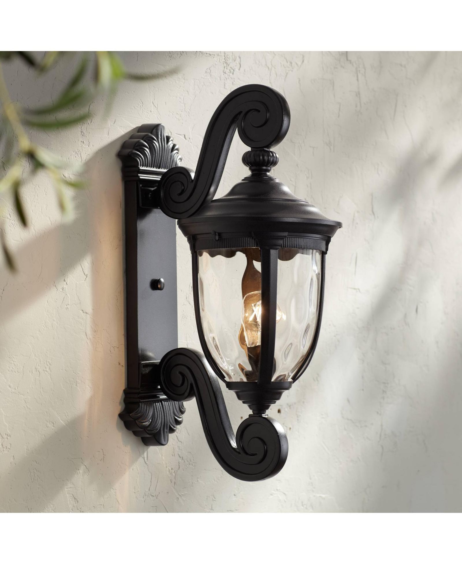 John Timberland Bellagio Vintage Dual Scroll Arm 24" Clear Hammered Glass Outdoor Wall Light Fixture