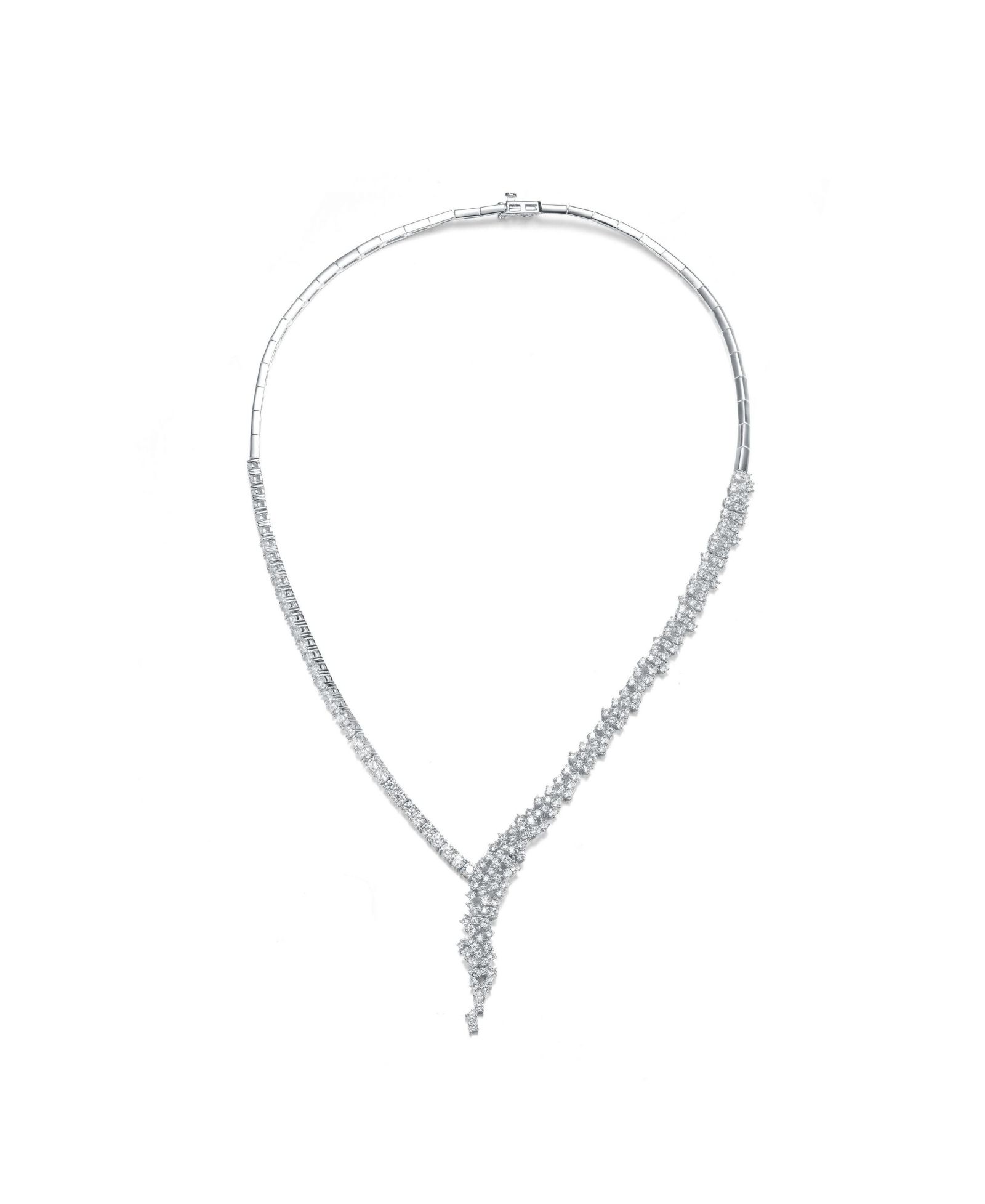 Асимметричное колье Genevive Elegant White Gold Plated CZ Cluster