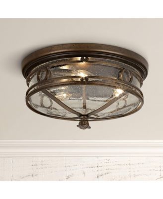 John Timberland Beverly Drive Rustic Flush Mount 7" Clear Seedy Glass Outdoor Ceiling Light