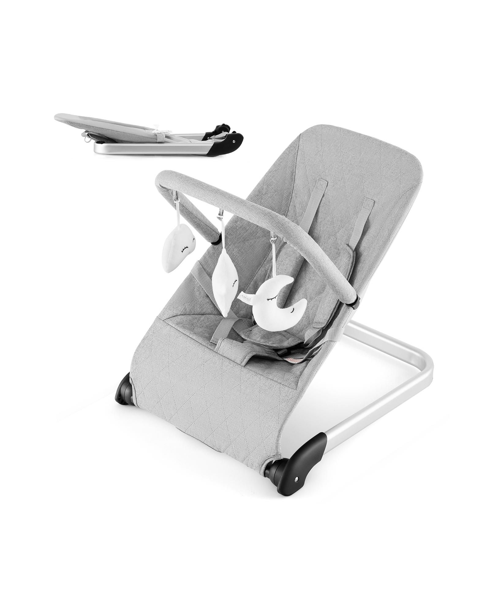 Slickblue Foldable Infant Bouncer with Removable Fabric Cover and Activity Toy Bar-Grey