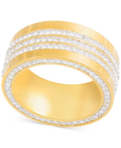 LEGACY for MEN by Simone I. Smith Men's Crystal Wide Band in Gold-Tone Ion-Plated Stainless Steel