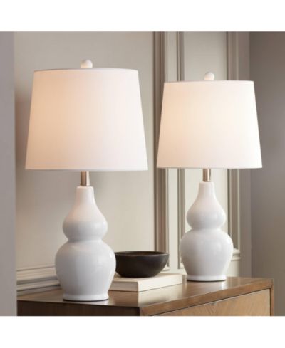 360 Lighting Jane Modern Table Lamps 25" High Set of 2 Ceramic Fabric Drum Shade for Bedroom Living Room