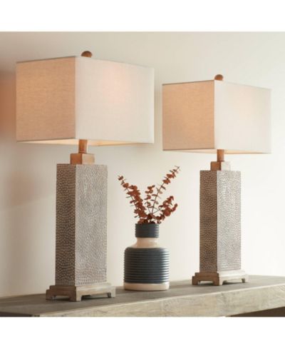 Набор из 2 настольных ламп Caldwell Rustic Farmhouse от 360 Lighting, высота 26 3/4", прямоугольный тканевый абажур в земляных тонах для спальни и гостиной