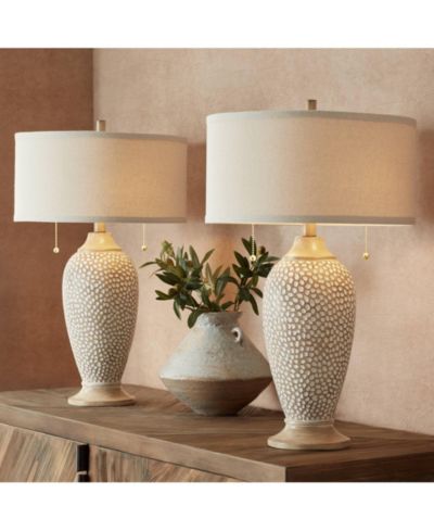 360 Lighting Cody Rustic Farmhouse Table Lamps 24 1/2" High Set of 2 Textured Pebble Drum Shade