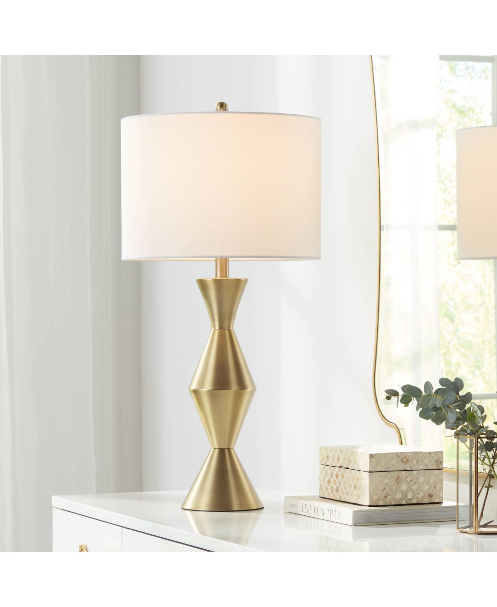 360 Lighting современная настольная лампа Elka в стиле Mid Century с барабанным абажуром, латунь