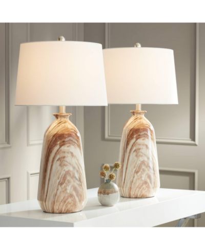 360 Lighting 28" Swirling Faux Marble Table Lamps Set of 2 with Tapered Drum Shades