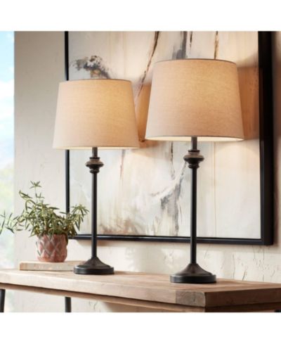 360 Lighting 26" High Set of 2 Dark Bronze Metal Lynn Modern Industrial Buffet Table Lamps with Oatmeal Drum Shade