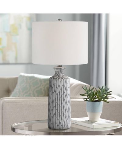 360 Lighting 26 1/4" High Geometric Ceramic Patrick Modern Coastal Table Lamp with Fabric Drum Shade