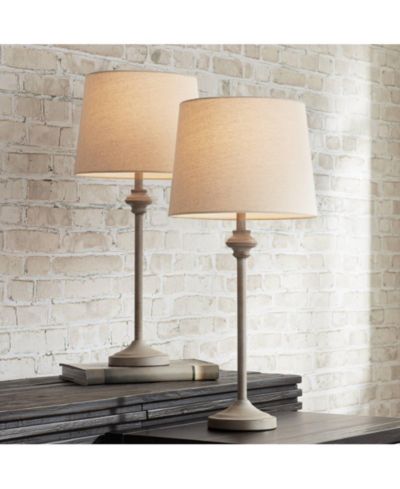 360 Lighting Lynn Country Cottage Buffet Table Lamps 26 3/4" High Set of 2 Wood Oatmeal Drum Shade for Bedroom Living Room Bedside Nightstand