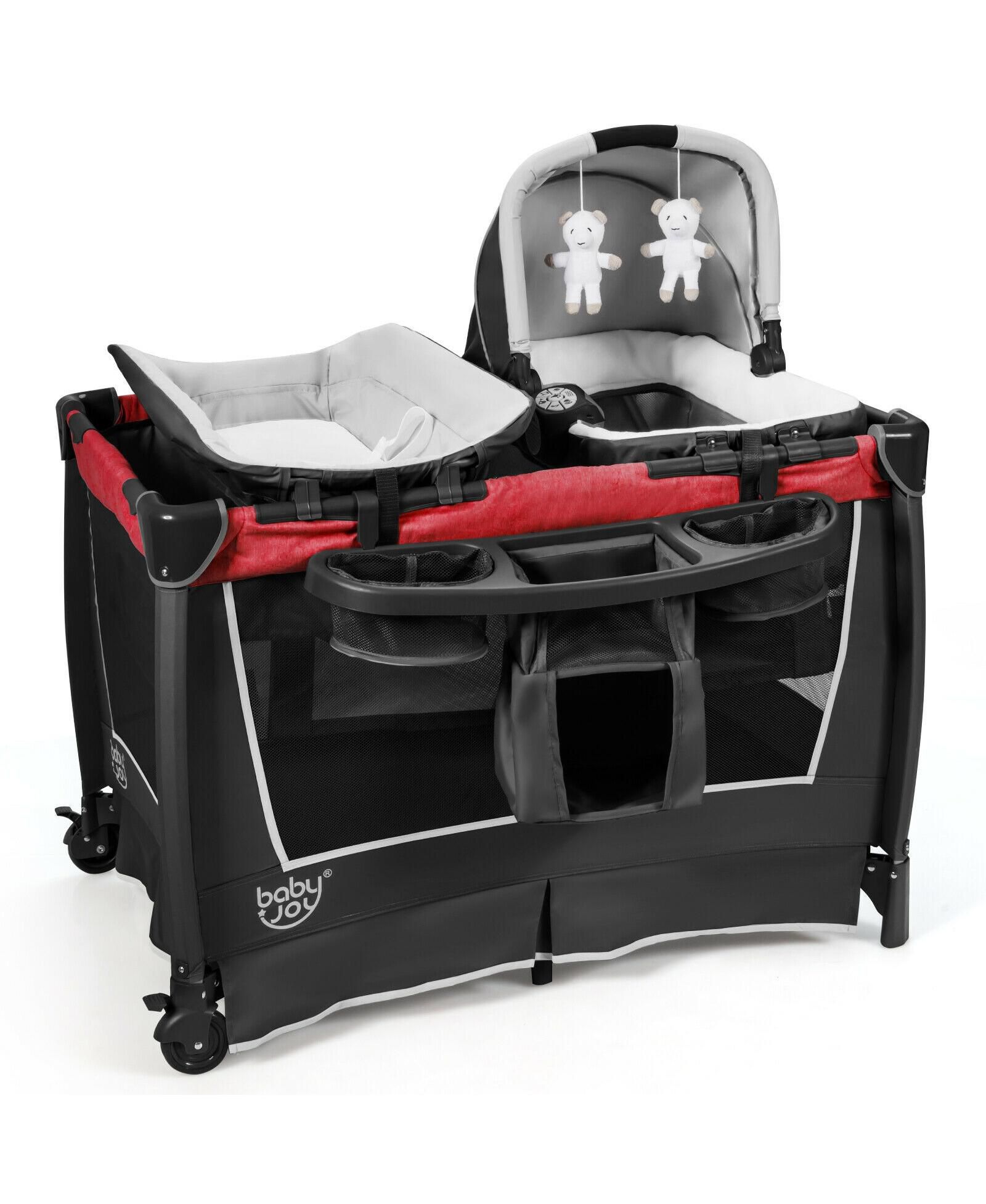 Манеж для малышей Slickblue Convertible 4-in-1 с музыкальным плеером и игрушками