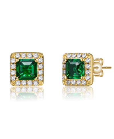 Rachel Glauber Dainty Everyday Wear Halo CZ Square Mini Stud Earrings