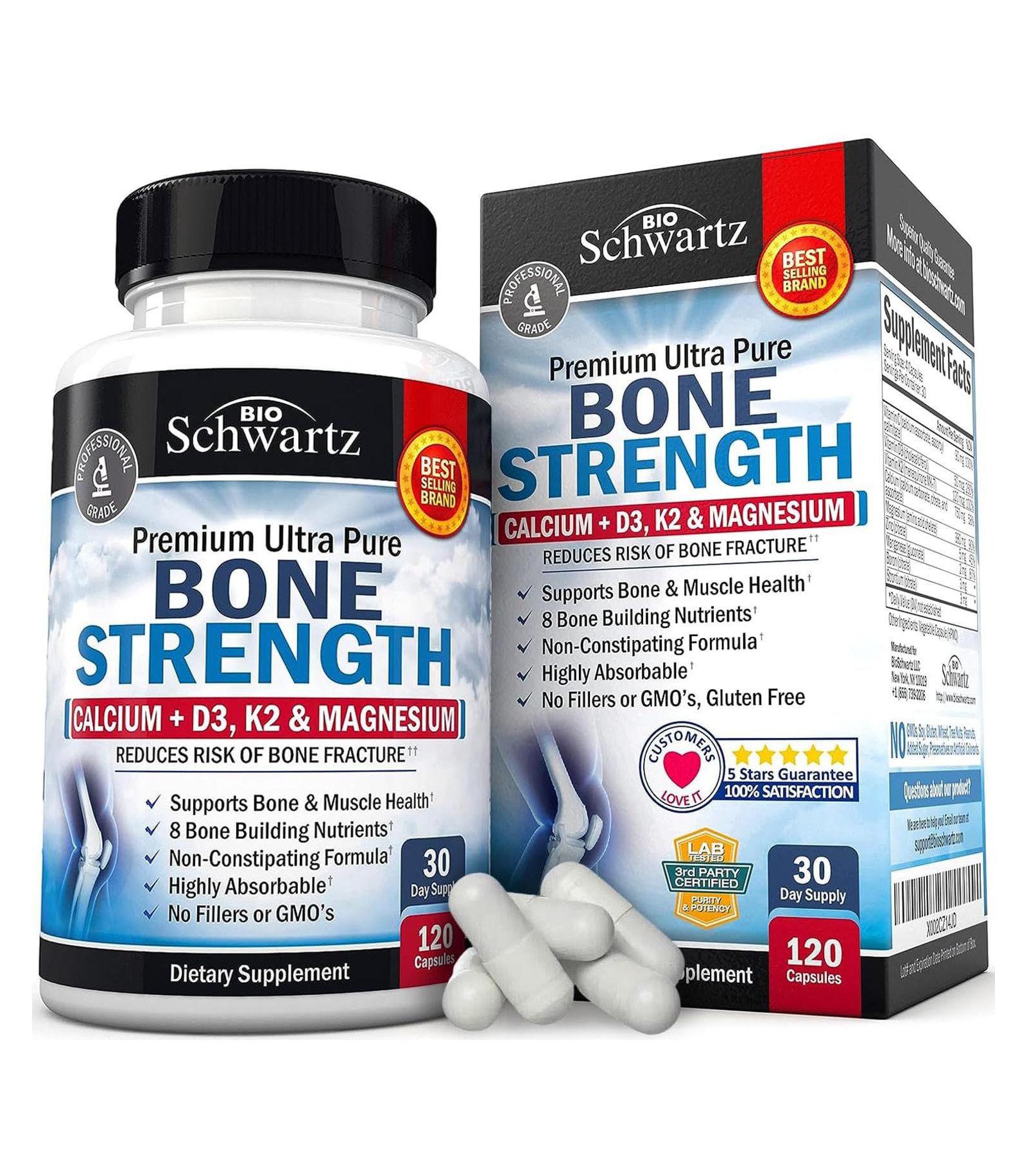 Добавка для укрепления костей BioSchwartz Calcium + D3, K2 и магний, 120 шт