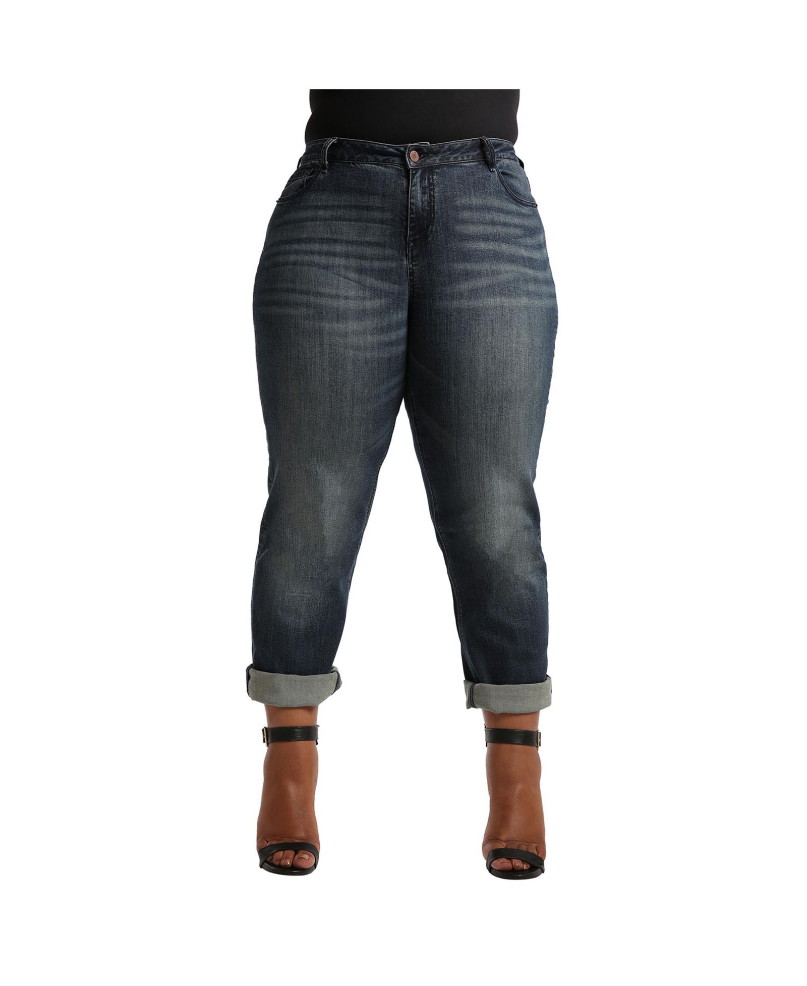 Poetic Justice Plus Size Curvy-Fit Rolled Cuff Boyfriend Jeans