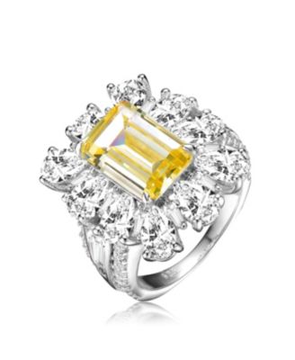 Genevive Sterling Silver White Gold Plated Colored Cubic Zirconia Cocktail Ring