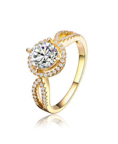 Genevive Sterling Silver 14K Gold Plated Cubic Zirconia Bold Statement Ring