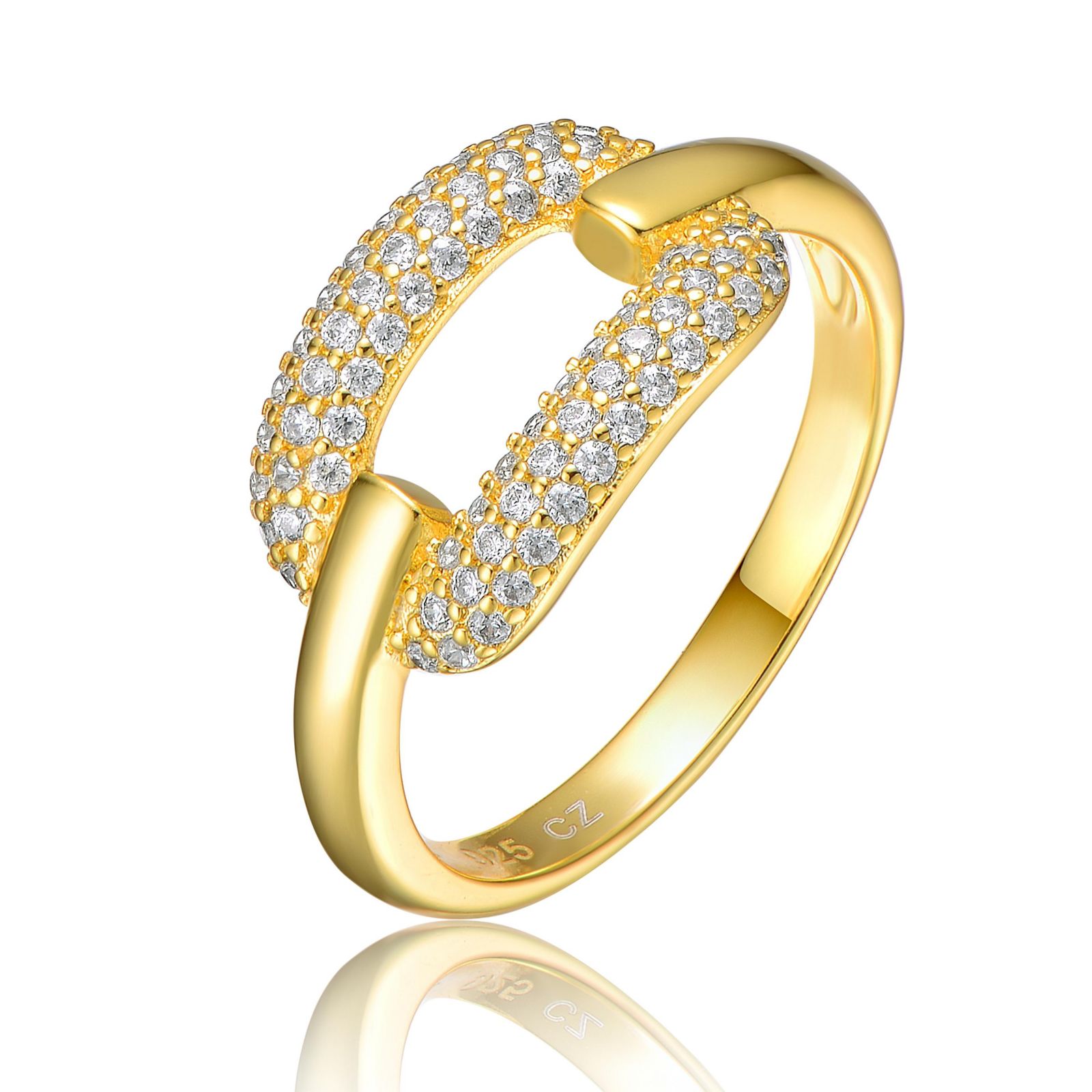 Genevive Modern 14K Gold Plated Cubic Zirconia Pave 2-Row Link Ring