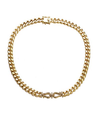 Rachel Glauber 14K Gold Plated Cuban Chain CZ Door Knocker Necklace