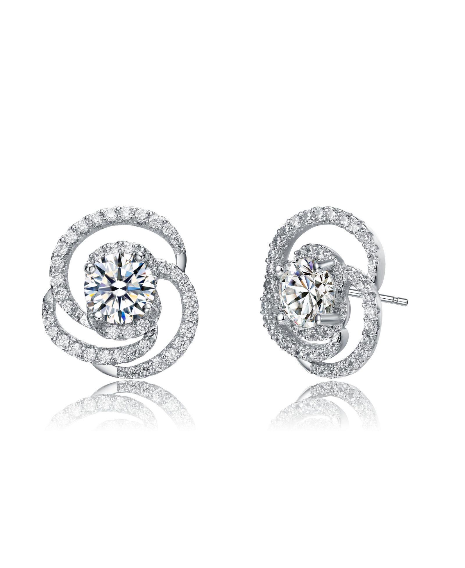 Серьги-гвоздики Rachel Glauber White Gold Plated Cubic Zirconia Solitaire Love Knot Swirl