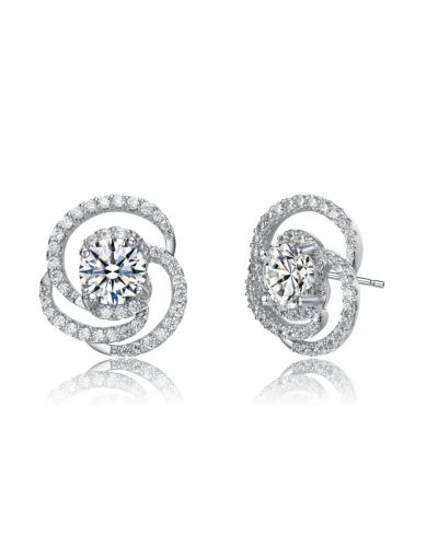 Серьги-гвоздики Rachel Glauber White Gold Plated Cubic Zirconia Solitaire Love Knot Swirl