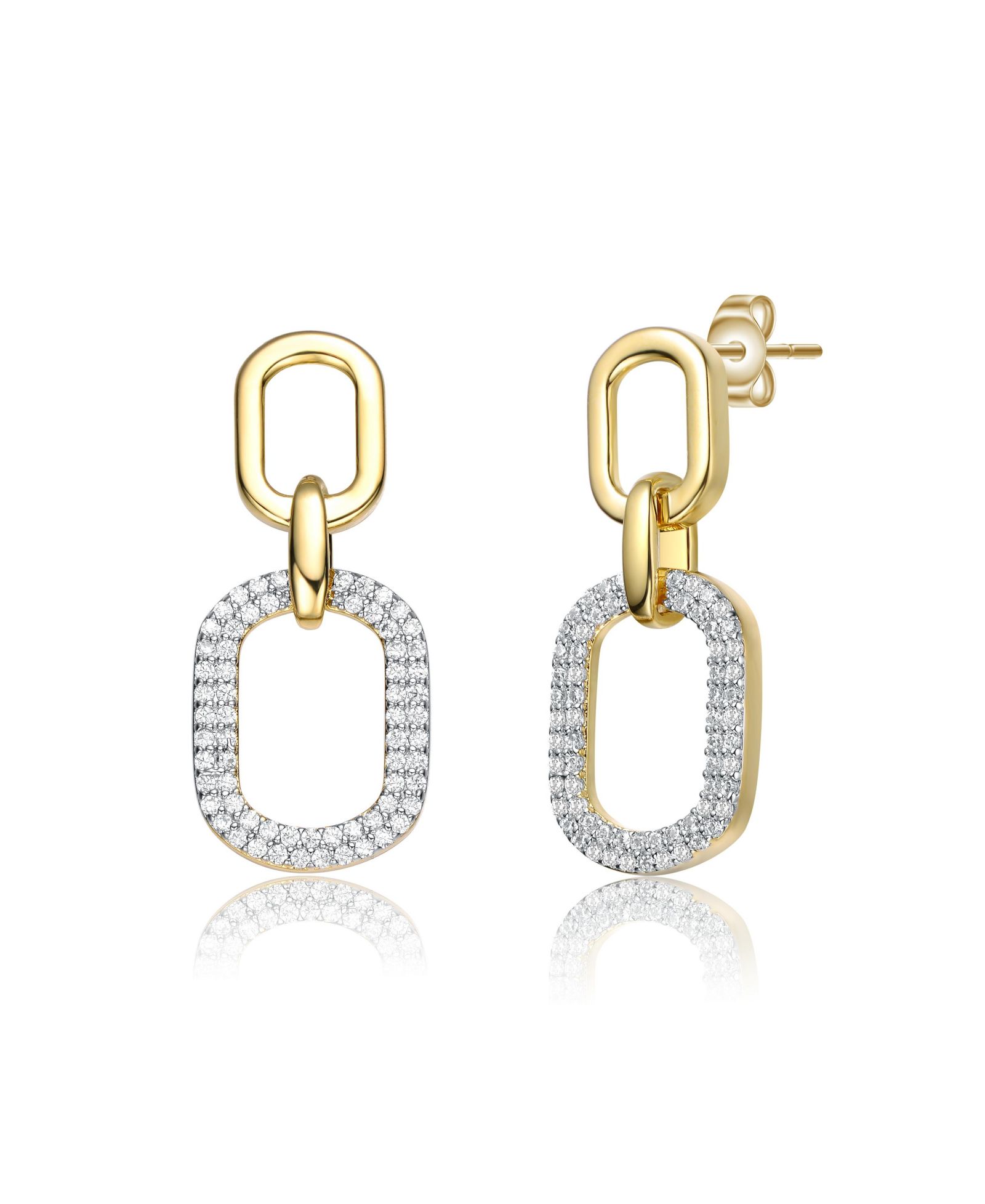 Серьги-подвески Rachel Glauber 14k Yellow Gold Plated with Cubic Zirconia Pave Geometric Oval Chain