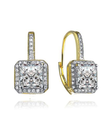 Rachel Glauber Sparkling Cubic Zirconia Square Halo Lever back Earrings