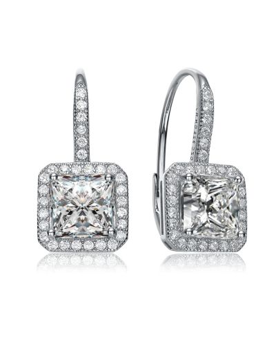 Rachel Glauber Sparkling Cubic Zirconia Square Halo Lever back Earrings