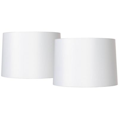 Springcrest Set of 2 Drum Lamp Shades White Medium 15" Top x 16" Bottom x 11" High Spider with Replacement Harp and Finial Fitting