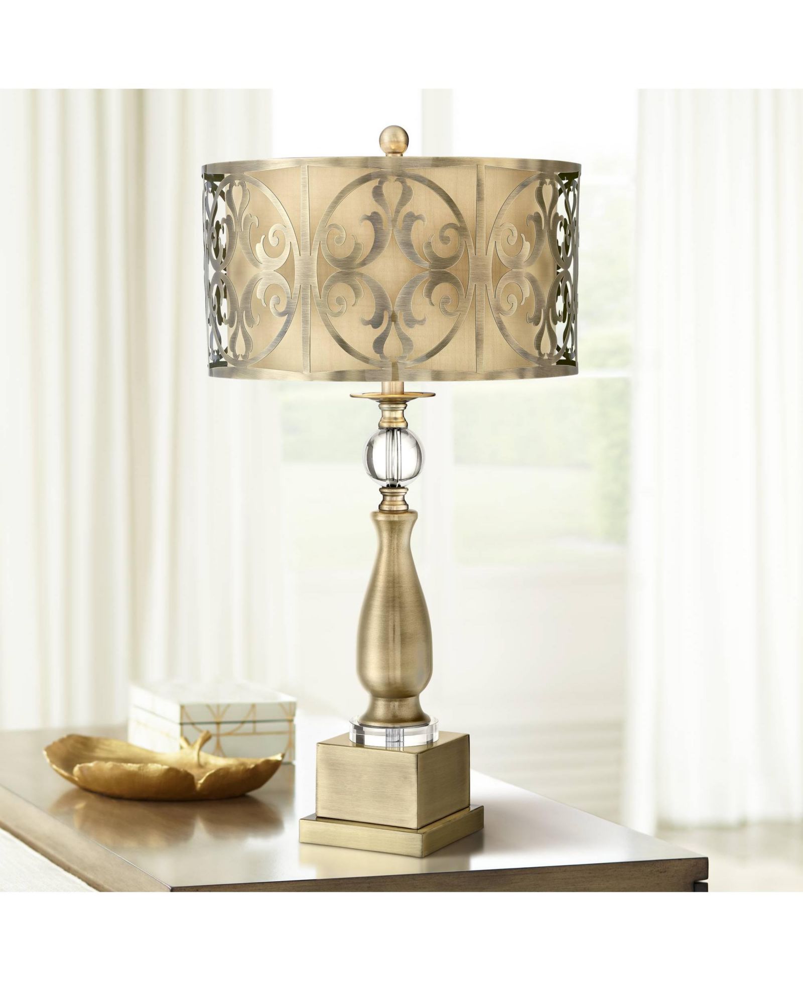 Possini Euro Design 30 1/2" Tall Brass Candlestick Openwork Double Drum Shades Doris Traditional Table Lamp