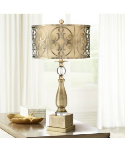 Possini Euro Design 30 1/2" Tall Brass Candlestick Openwork Double Drum Shades Doris Traditional Table Lamp