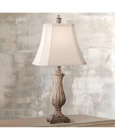 Regency Hill Country Cottage Table Lamp 25" High Antique Gold Leaves Petite Vase Off White Rectangular Shade for Living Room Family Bedroom
