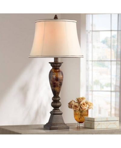 Kathy Ireland Mulholland Traditional Vintage like  Table Lamp 33" Tall Aged Bronze Golden Faux Marble Bell Shade for Living Room Bedroom
