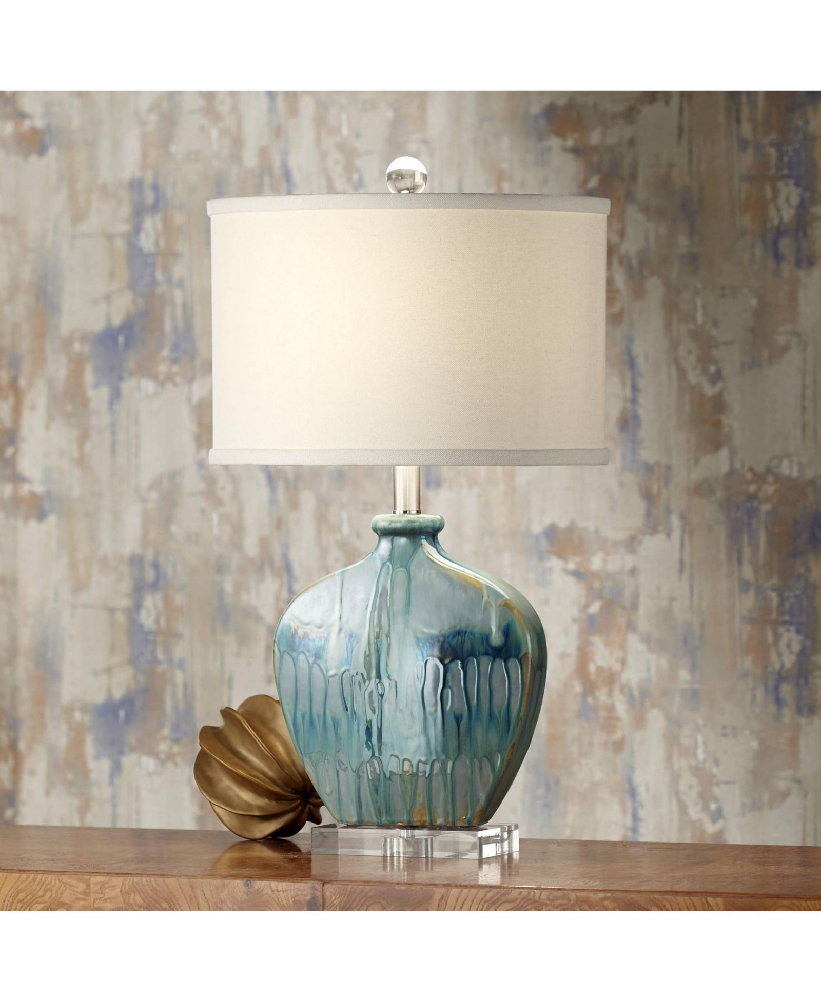 Possini Euro Design Mia 25" High Mid Century Modern Table Lamp Blue Drip Ceramic Single Living Room Bedroom (Colors May Vary)