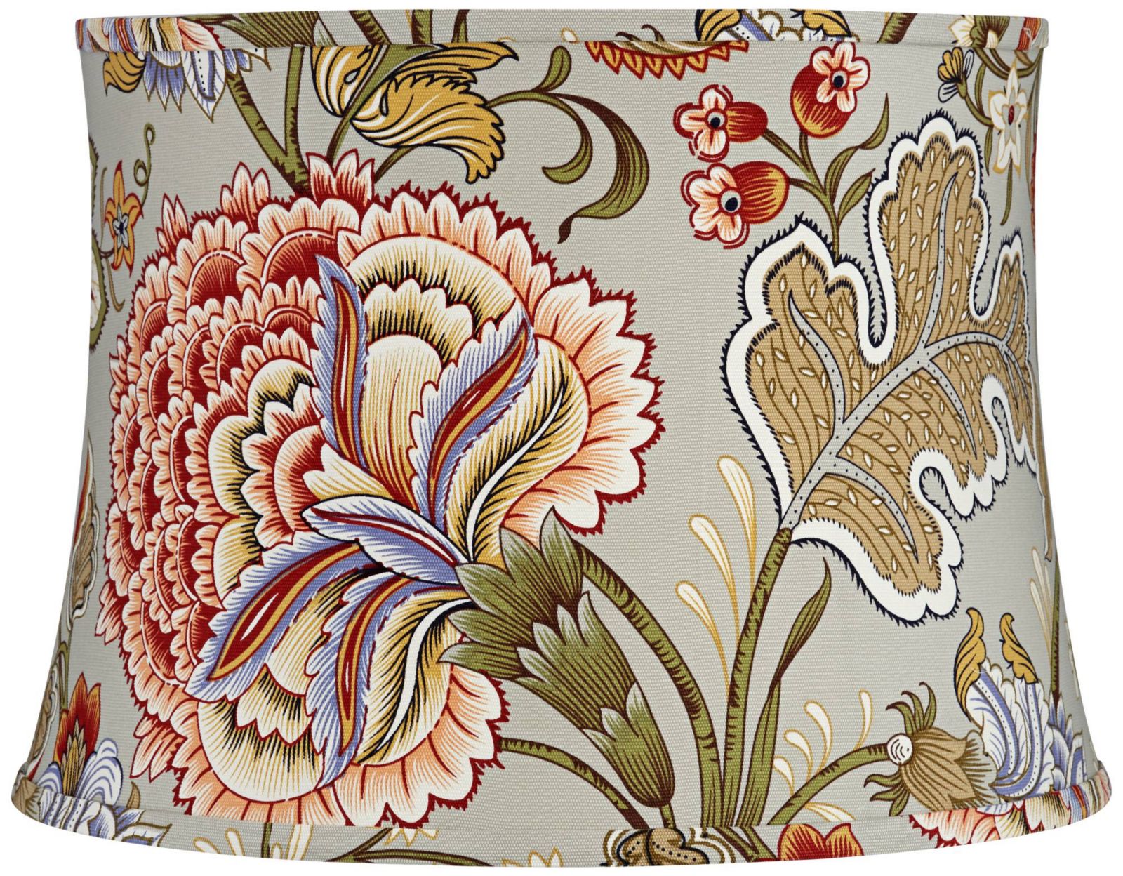 Springcrest Flower Print Medium Drum Lamp Shade 14" Top x 16" Bottom x 11.5" High Spider Replacement with Harp and Finial