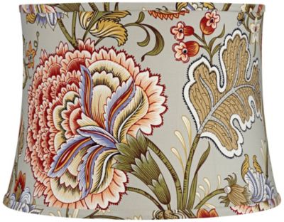 Springcrest Flower Print Medium Drum Lamp Shade 14" Top x 16" Bottom x 11.5" High Spider Replacement with Harp and Finial