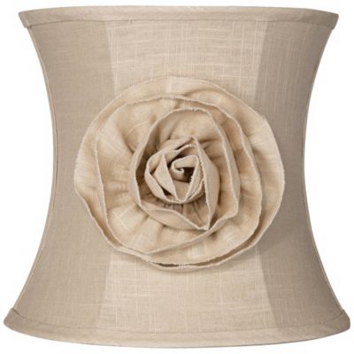 Springcrest Almond Linen with Flower Small Drum Lamp Shade 11" Top x 12" Bottom x 11" High (Spider) Replacement with Harp and Finial