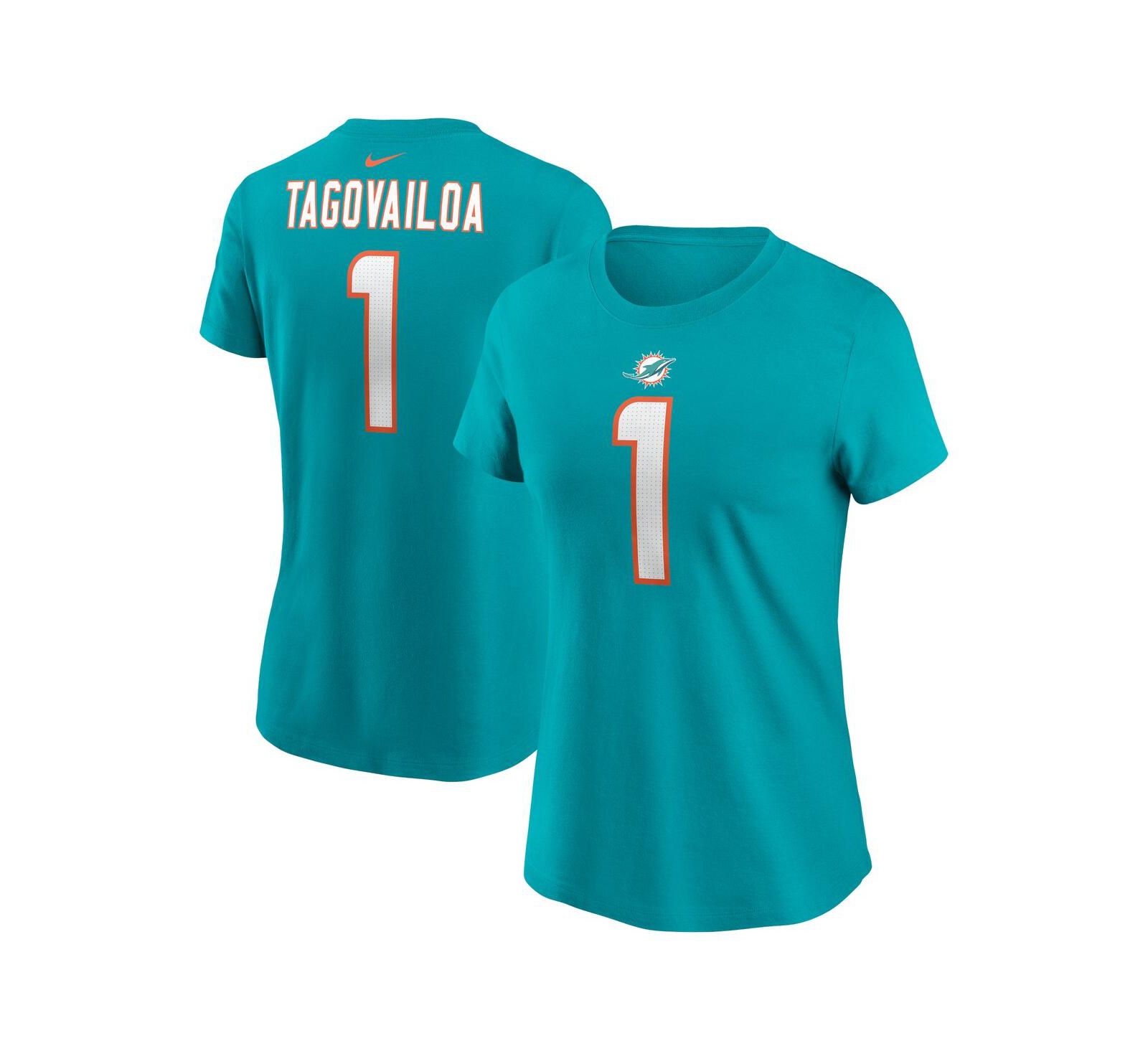Women's Nike Tua Tagovailoa Aqua Miami Dolphins Player Name and Number T-shirt