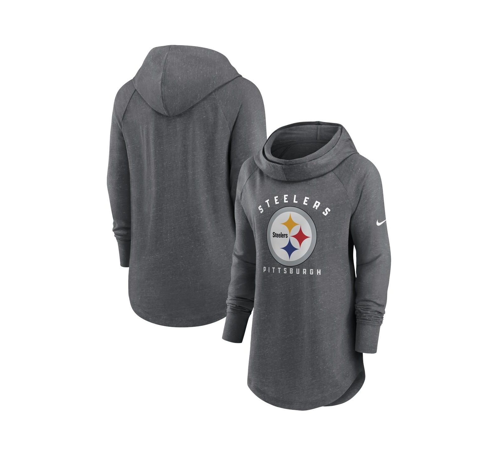 Women's Nike Heather Charcoal Pittsburgh Steelers Raglan Funnel Neck Pullover Hoodie