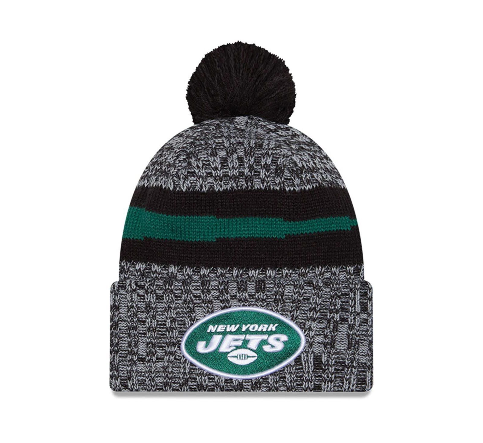Men's New Era Black New York Jets 2023 Sideline Cuffed Knit Hat with Pom
