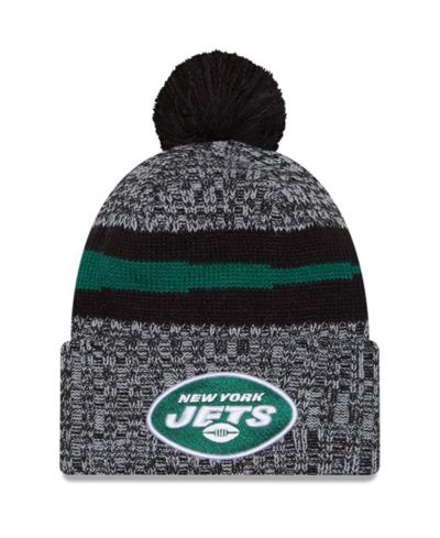 Мужская вязаная шапка New Era Black New York Jets 2023 Sideline Cuffed Knit Hat с помпоном