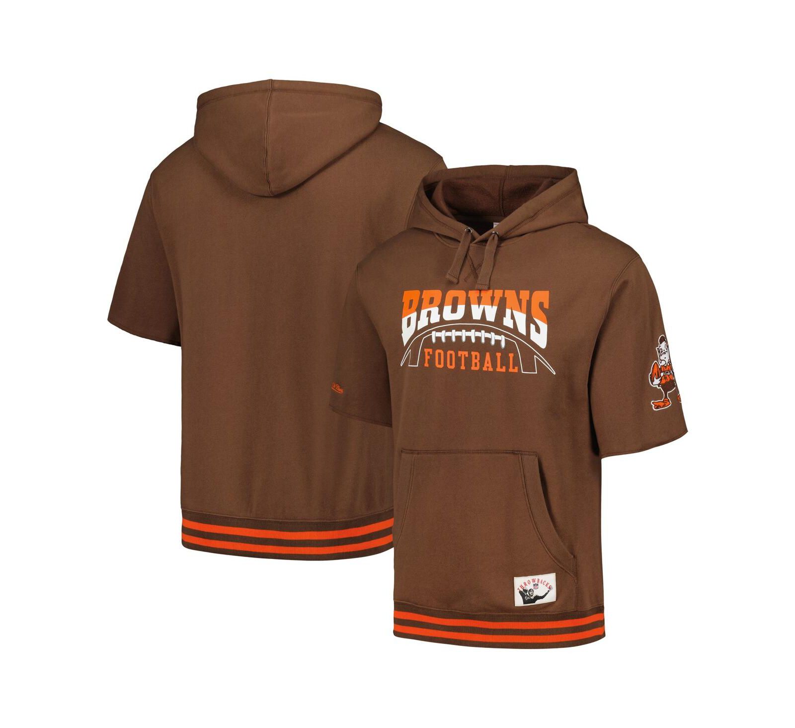 Мужское худи с коротким рукавом Mitchell & Ness Brown Cleveland Browns Pre-Game