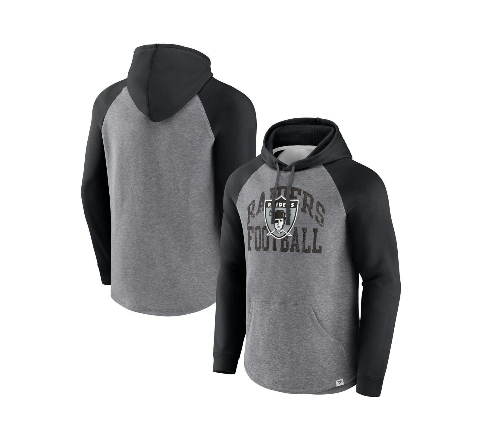 Мужское худи Fanatics Heather Gray Distressed Las Vegas Raiders Favorite Arch Raglan Pullover
